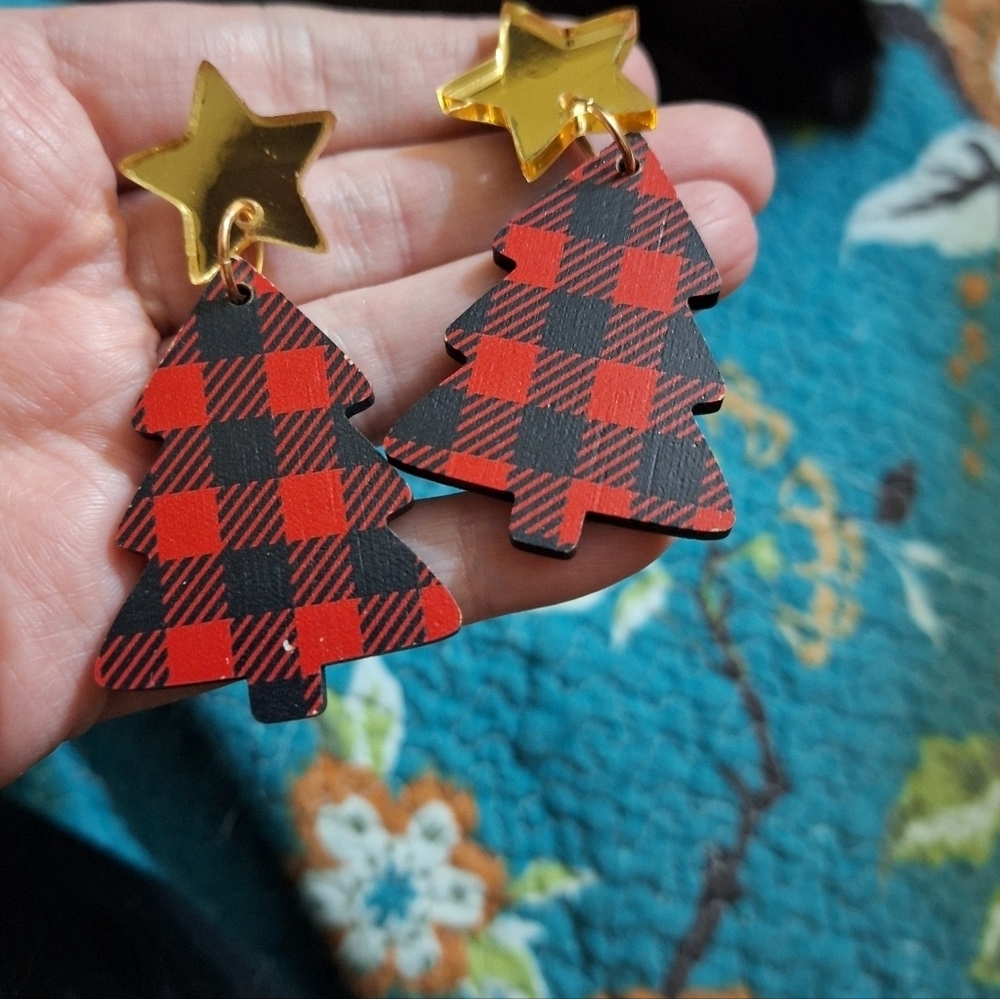 Plaid Christmas Tree Earrings